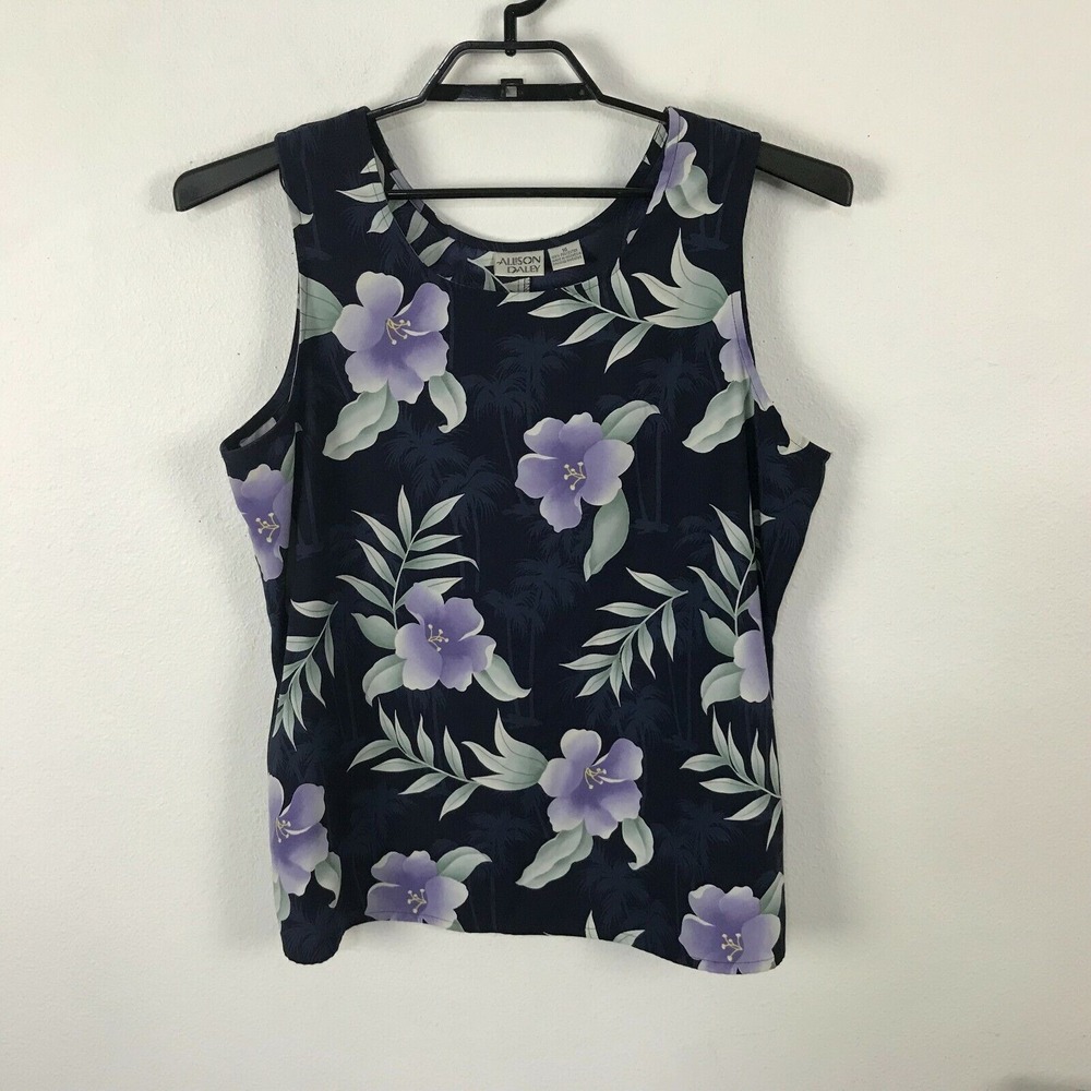 Allison Daley Hawaiian Shirt Blouse Size 16 Multicolor Floral Sleeveless - Picture 1 of 7